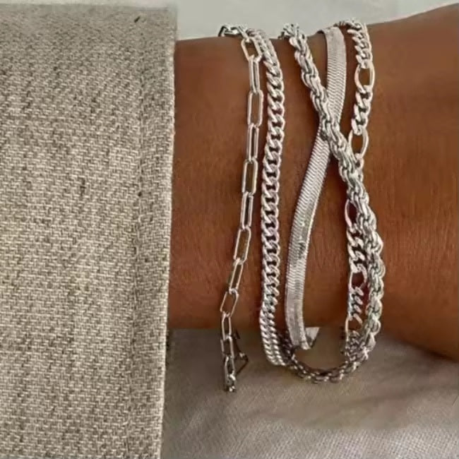 14K Silver Plated Dainty Bracelets Set For Women