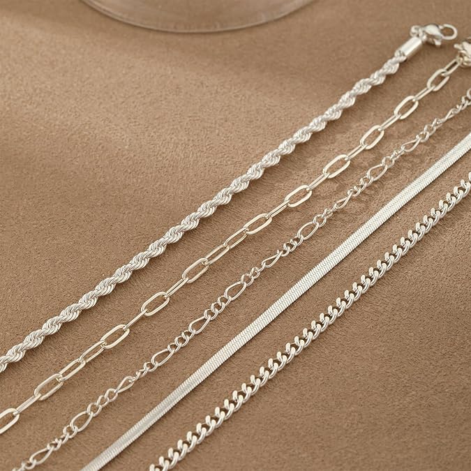 14K Silver Plated Dainty Bracelets Set For Women