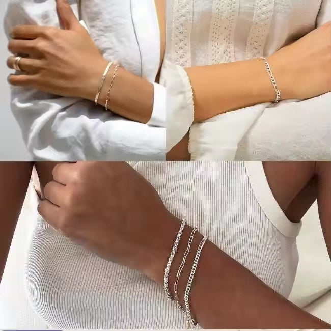 14K Silver Plated Dainty Bracelets Set For Women