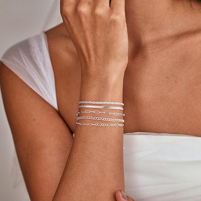 14K Silver Plated Dainty Bracelets Set For Women