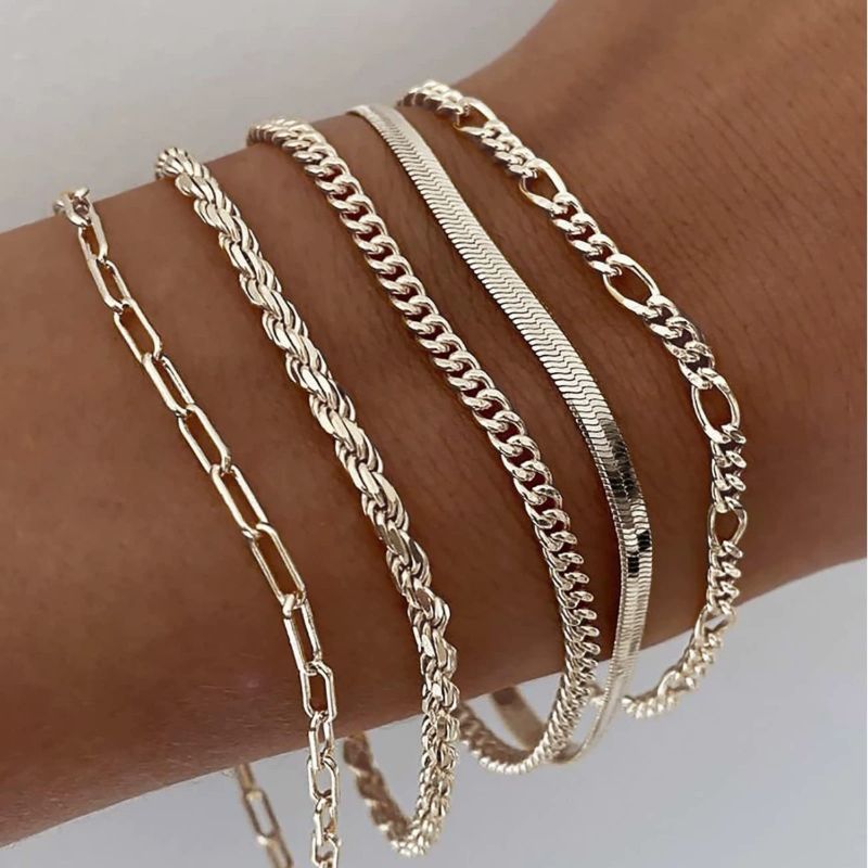 14K Silver Plated Dainty Bracelets Set For Women